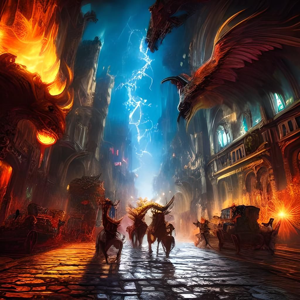 Fiery-Eyed Man Descends on Winged Horse