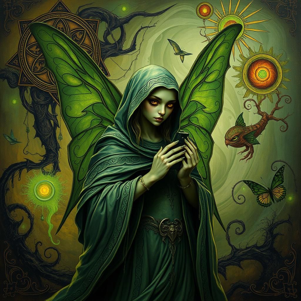 Mystical Green Elf in Impasto Surrealist Dreamscape