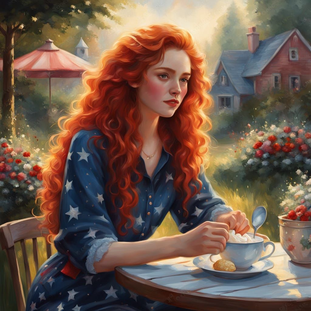 Ethereal Woman in Garden: Fantasy Oil Painting