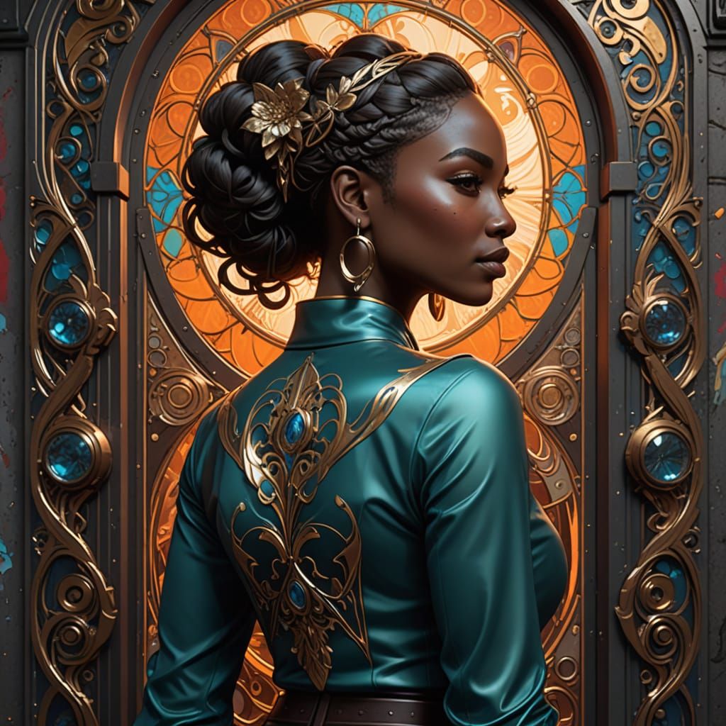 Confident African Beauty in Art Nouveau Splendor