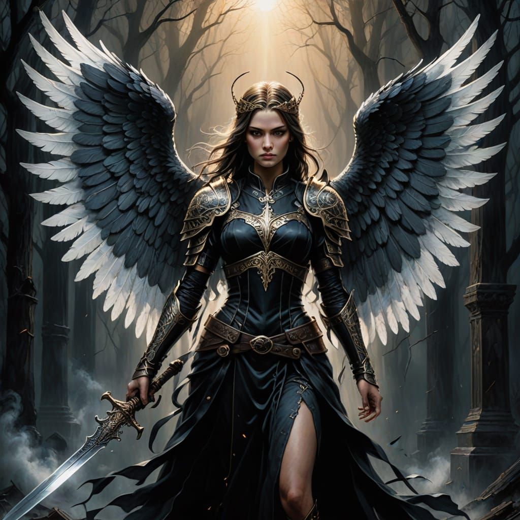 Ethereal Angelic Warrior in Dark Fantasy Art