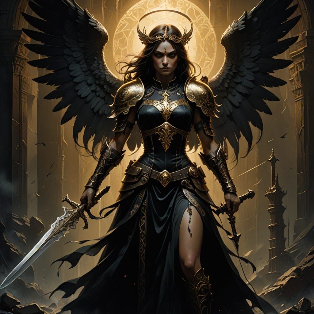 Warrior Angel in Dark Fantasy Elegance