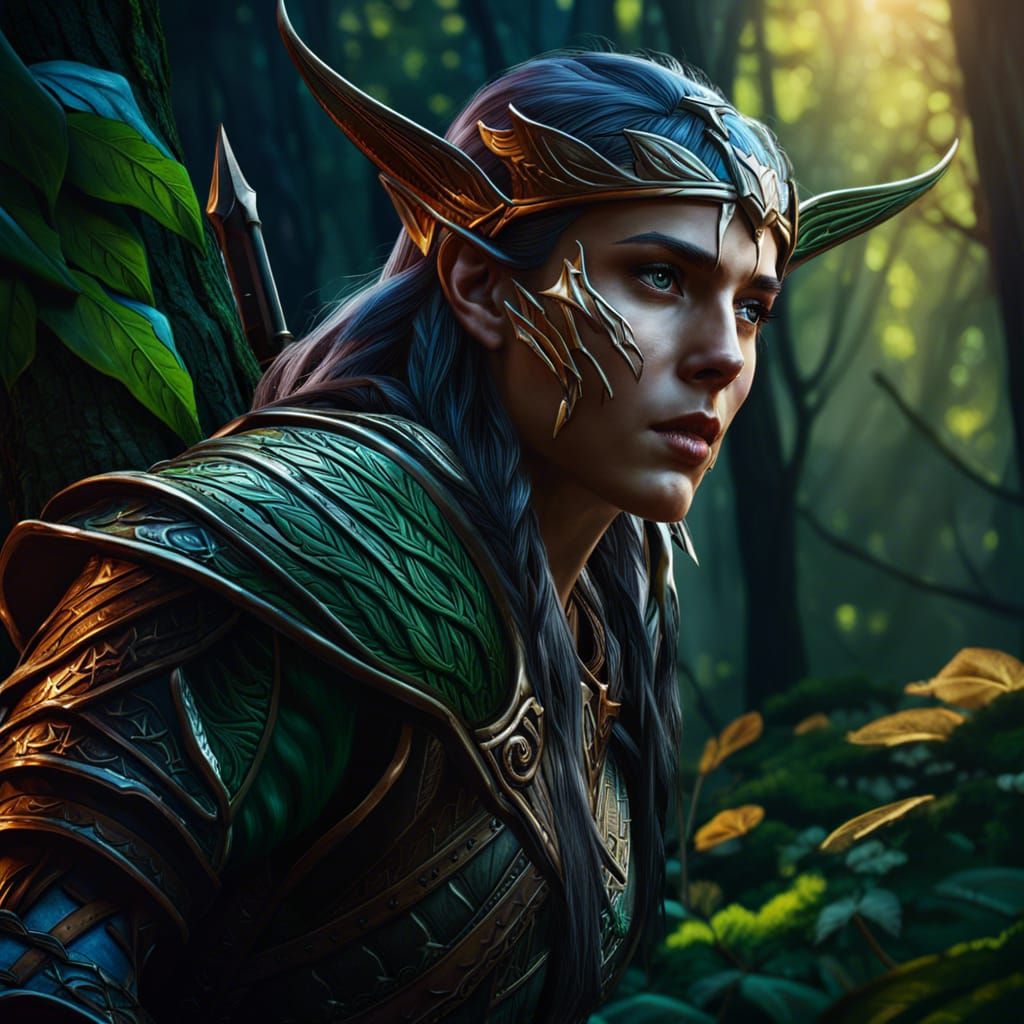 High elf ranger in a forest