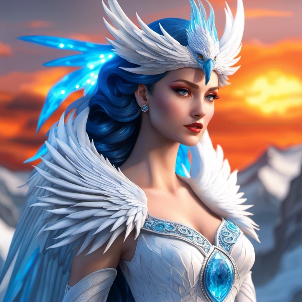 Ice and Fire Goddess Phoenix in Hyperrealistic Detail