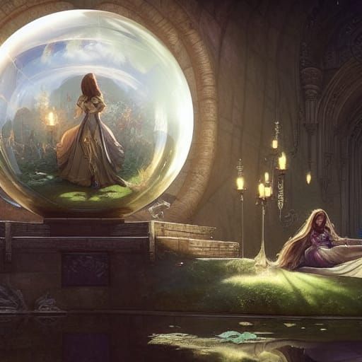 Sleeping Princess in Magical Castle: Surreal Matte Painting