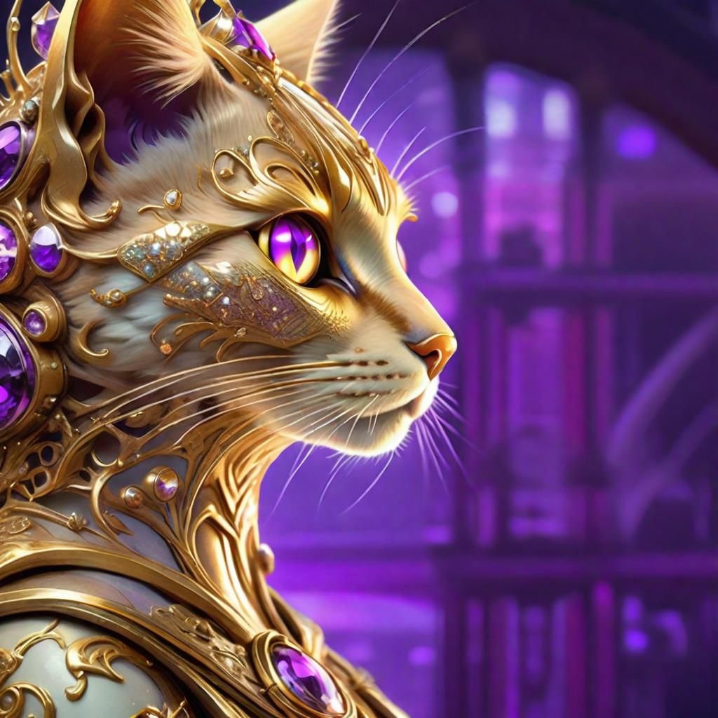 Cat Queen Portrait with Gold and Ruby Details