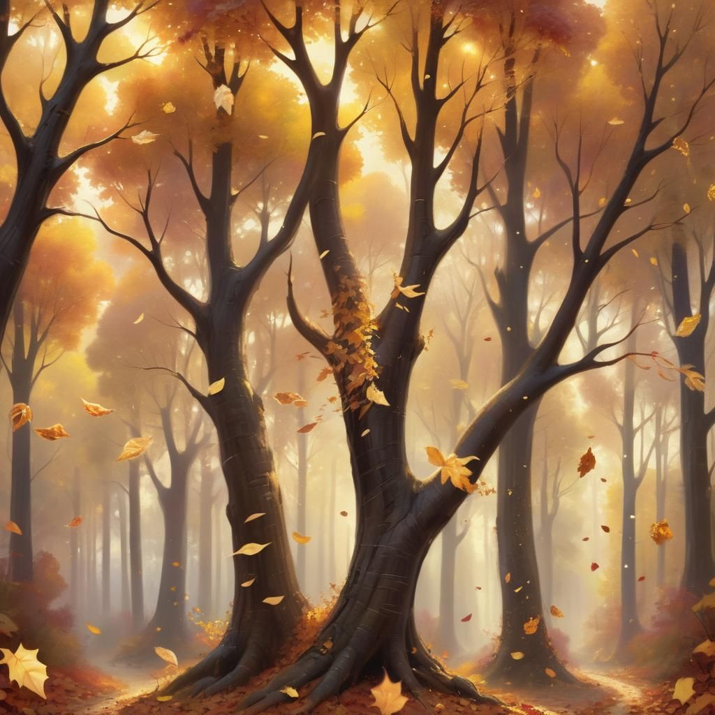 Golden Leaves Spell "Wind" in Disney Style