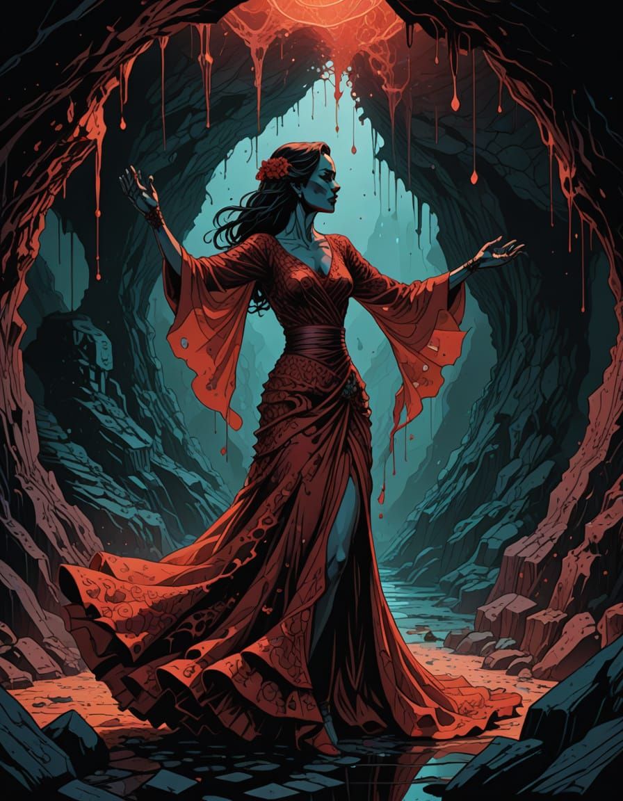 Flamenco Dancer in Crystal Cave, Mignola Comic Art