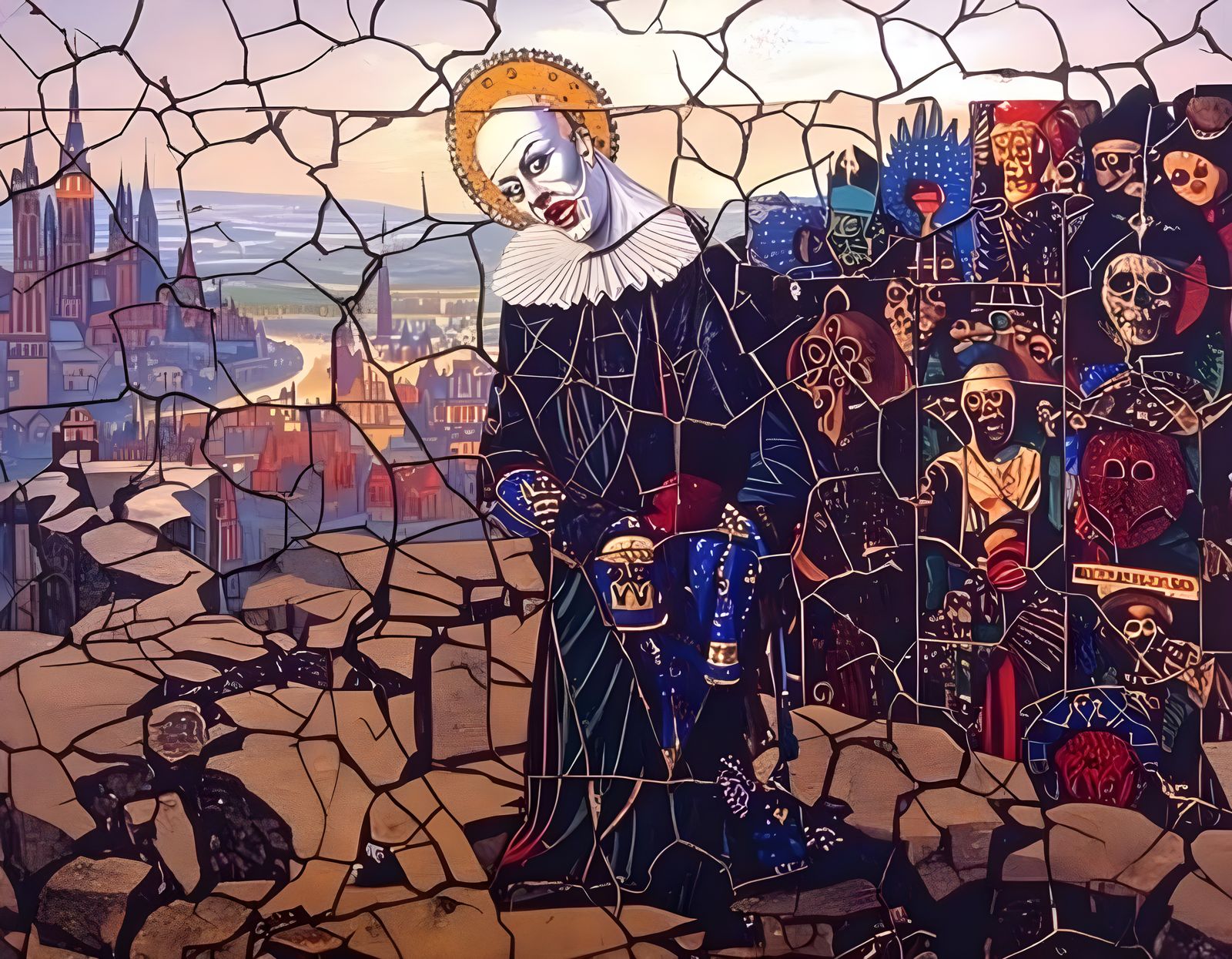 Vintage Medieval Scene in Victorian Etching Style