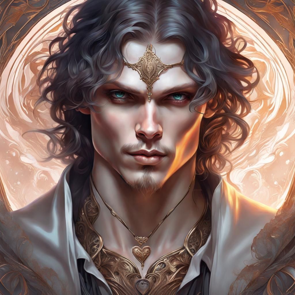 Romantic God of Love Portrait in Art Nouveau Style