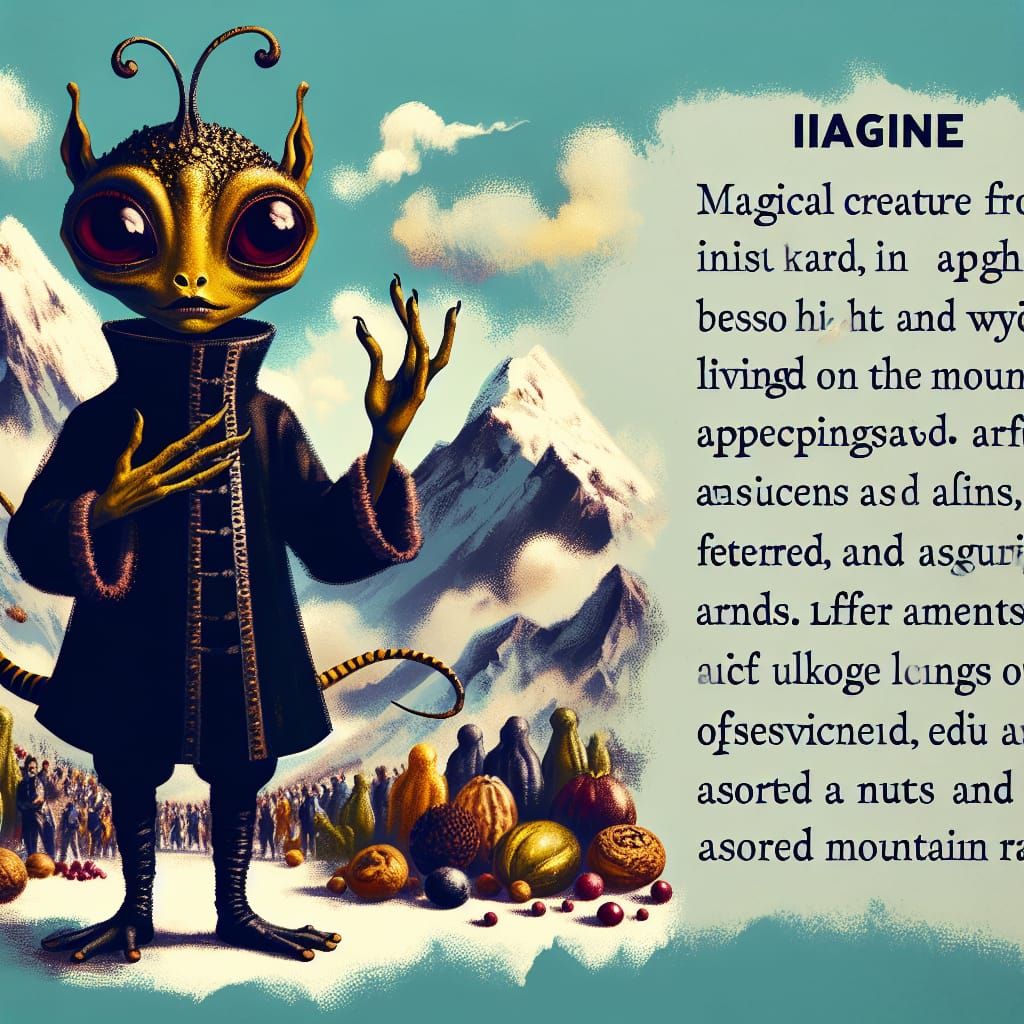 Smiling Four-Armed Alien on a Mountain, Vintage Illustration