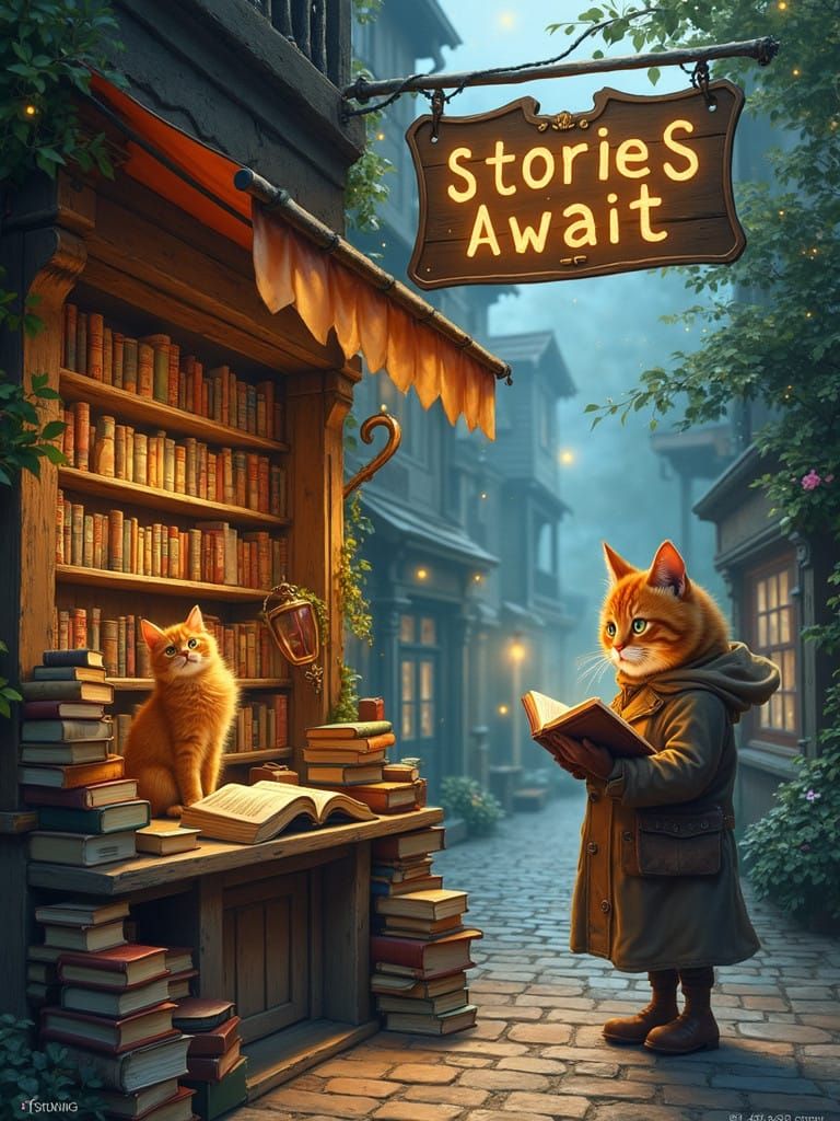 Enchanted Bookstore at Twilight: Whimsical Watercolors and M...