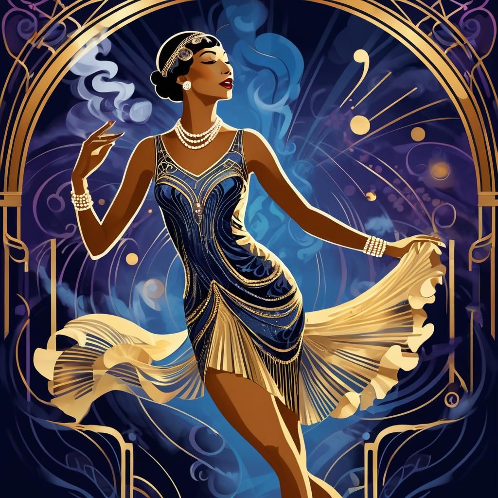 Josephine Baker Dancing in Art Deco Style