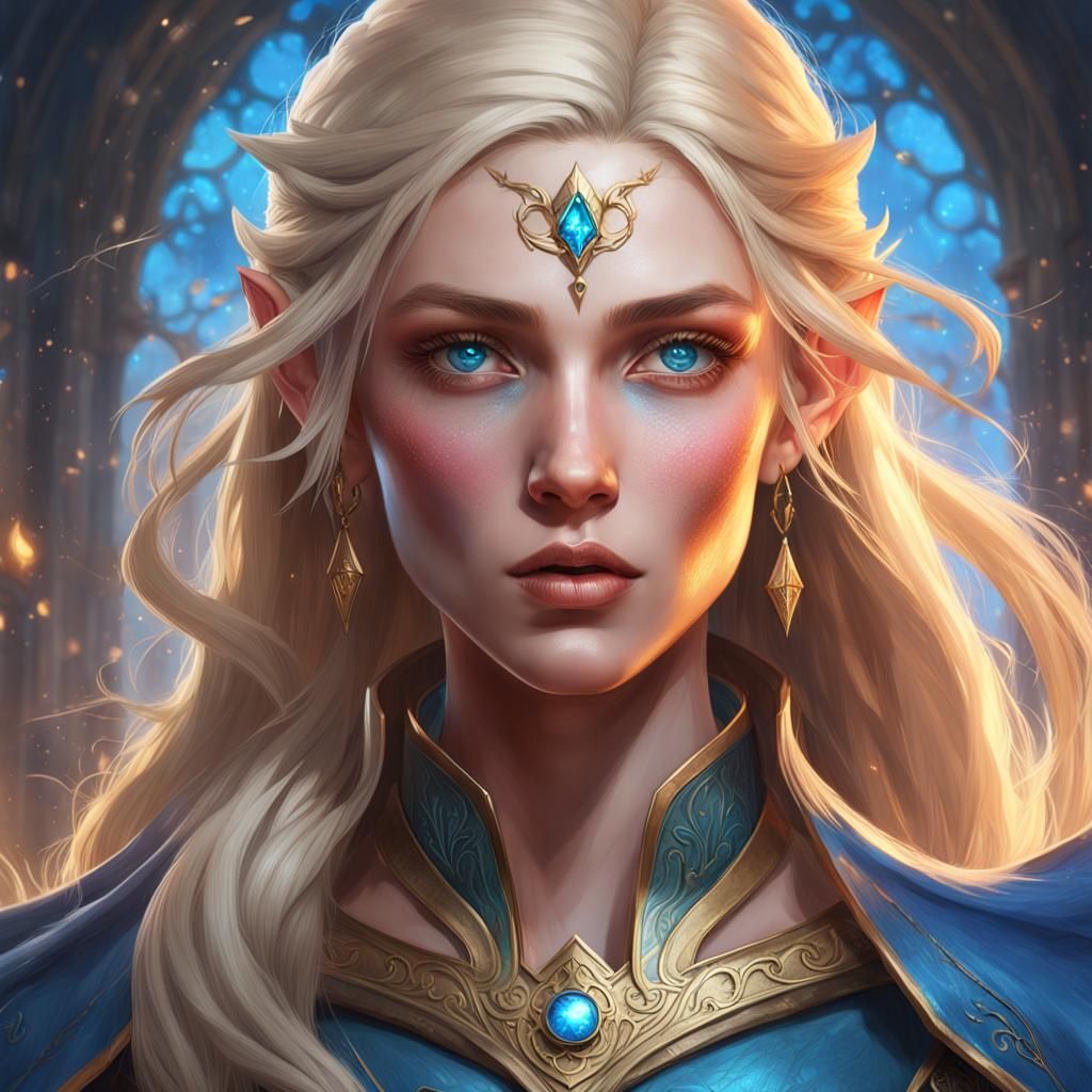 Half-Elf Wizard Portrait in Digital Art Style