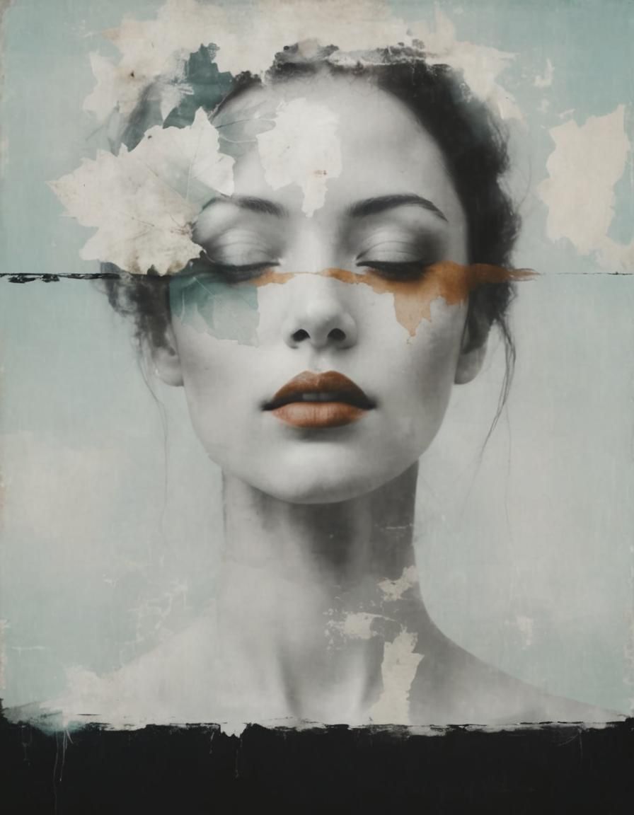 Faded Modern Portrait with Transparent Nature Elements