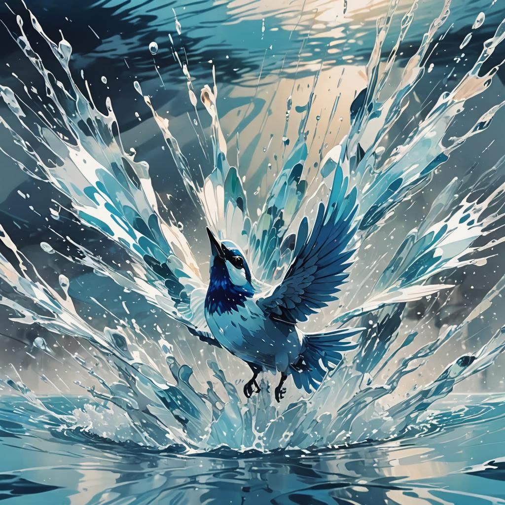 Dynamic Anime Splash Art of Bird Diving