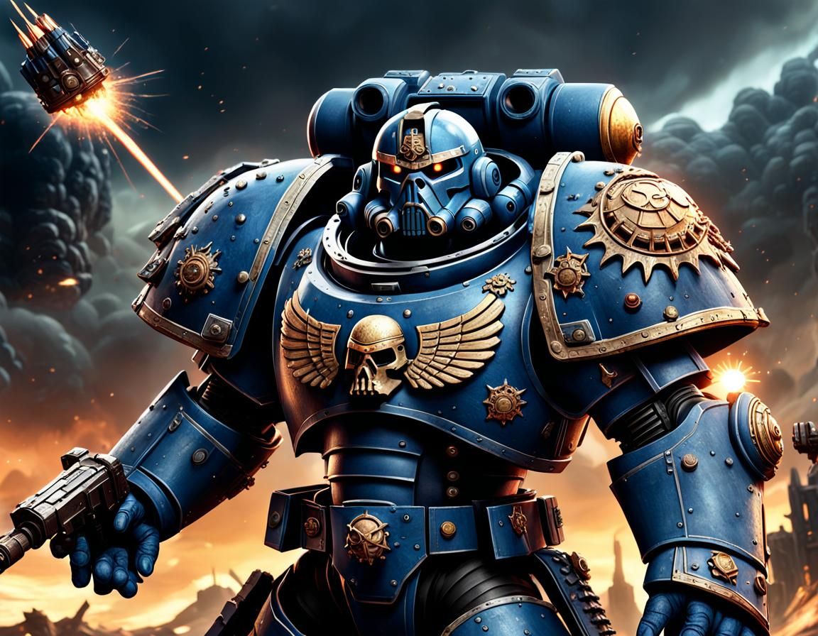 Photorealistic Warhammer 40k Space Marine in Dark Fantasy St...