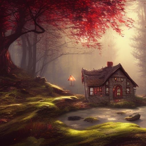 High Gothic Mushroom Cottage in Spring Sunlight