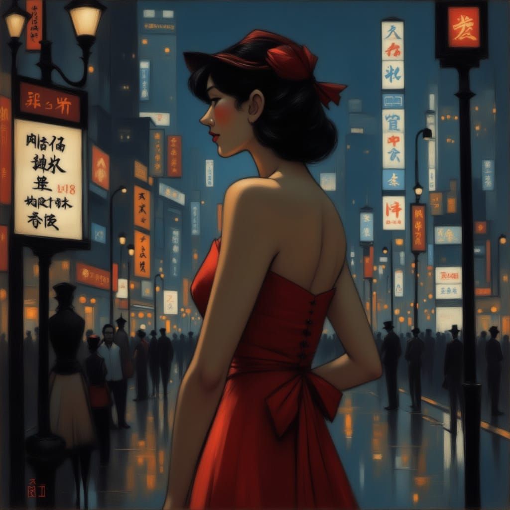Elegant Woman in Tokyo Night