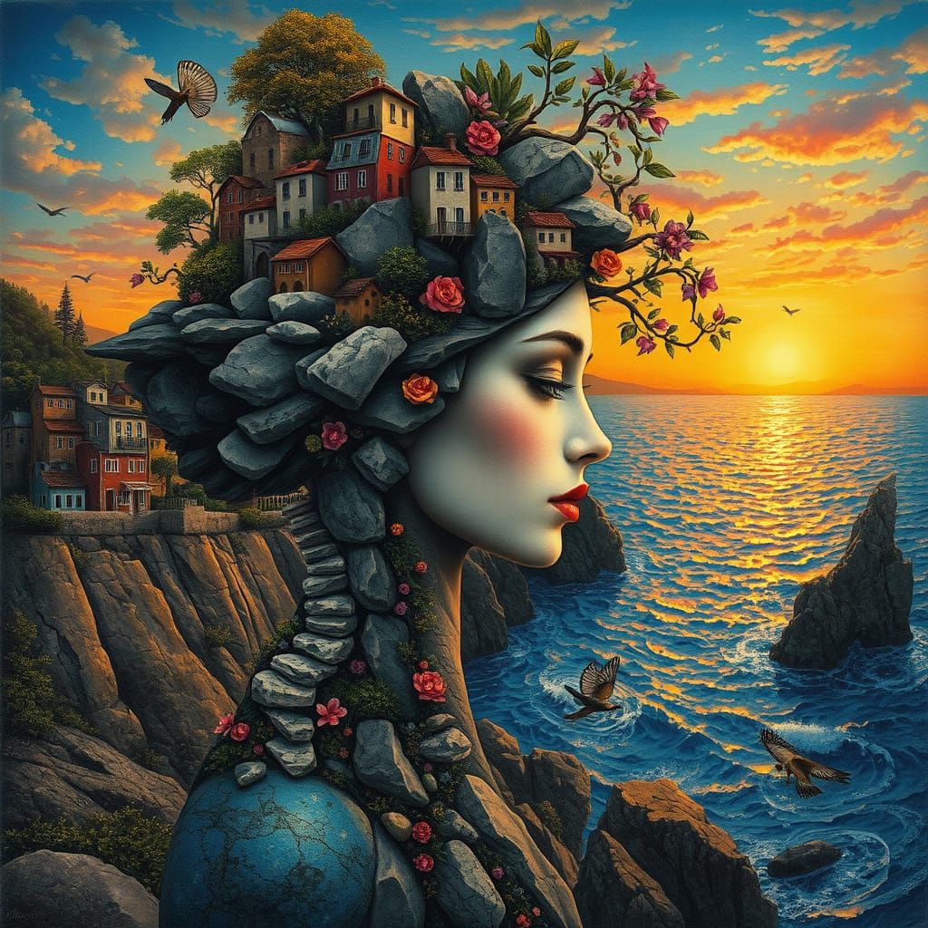 Enigmatic Woman of Sun-Kissed Landscapes