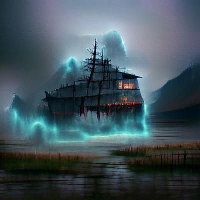 Sinister Ghost Ship in Dark Fantasy Style