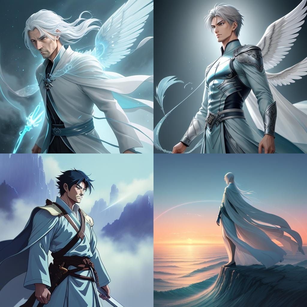 Wind Elemental Character with Silver Hair and Wings