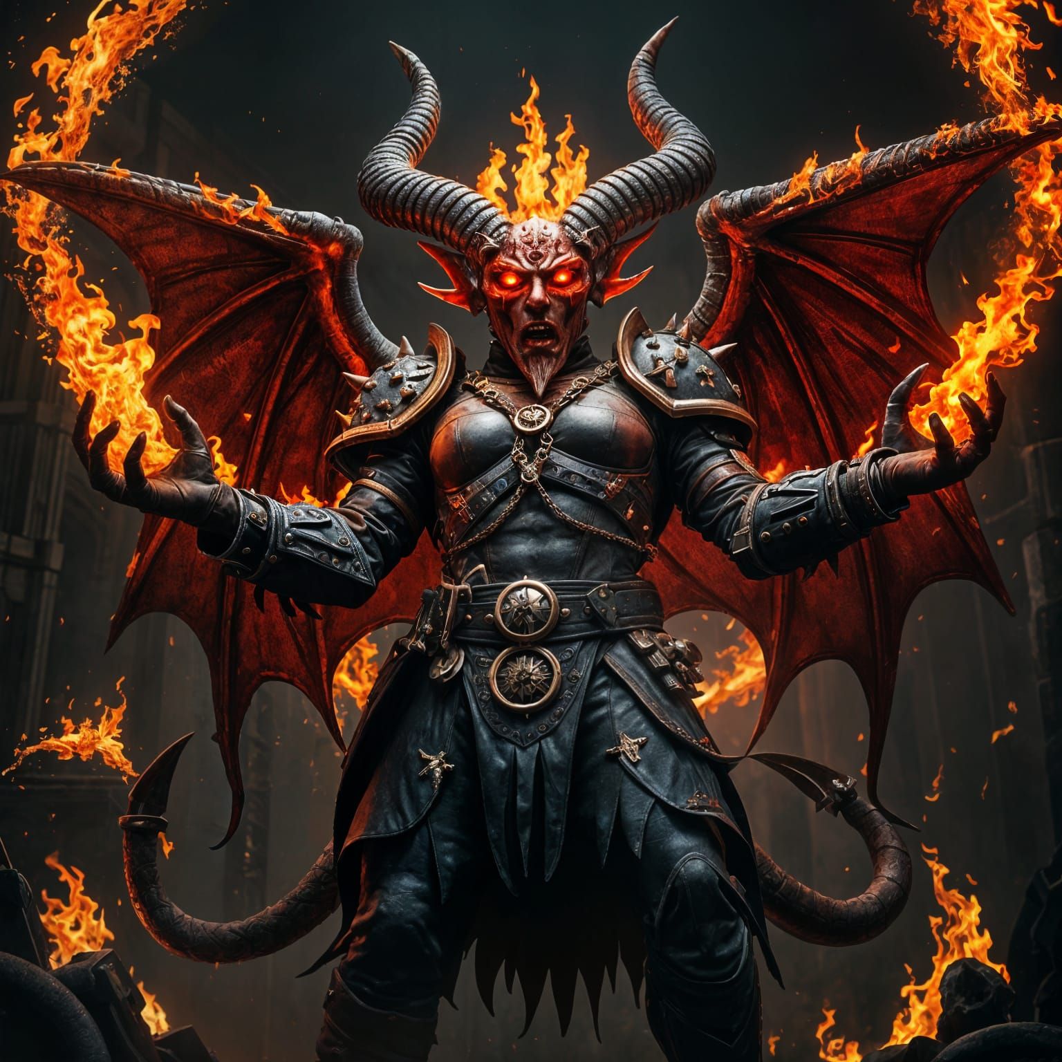 Medieval Lucifer in Steampunk Cyberpunk 3D Render