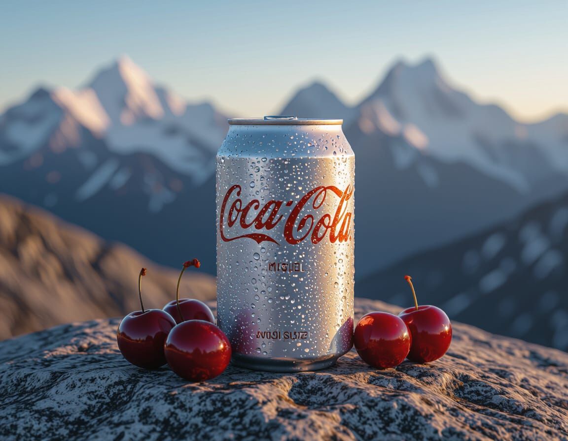 Chilled Coca-Cola Can on Granite Rock with Sunrise