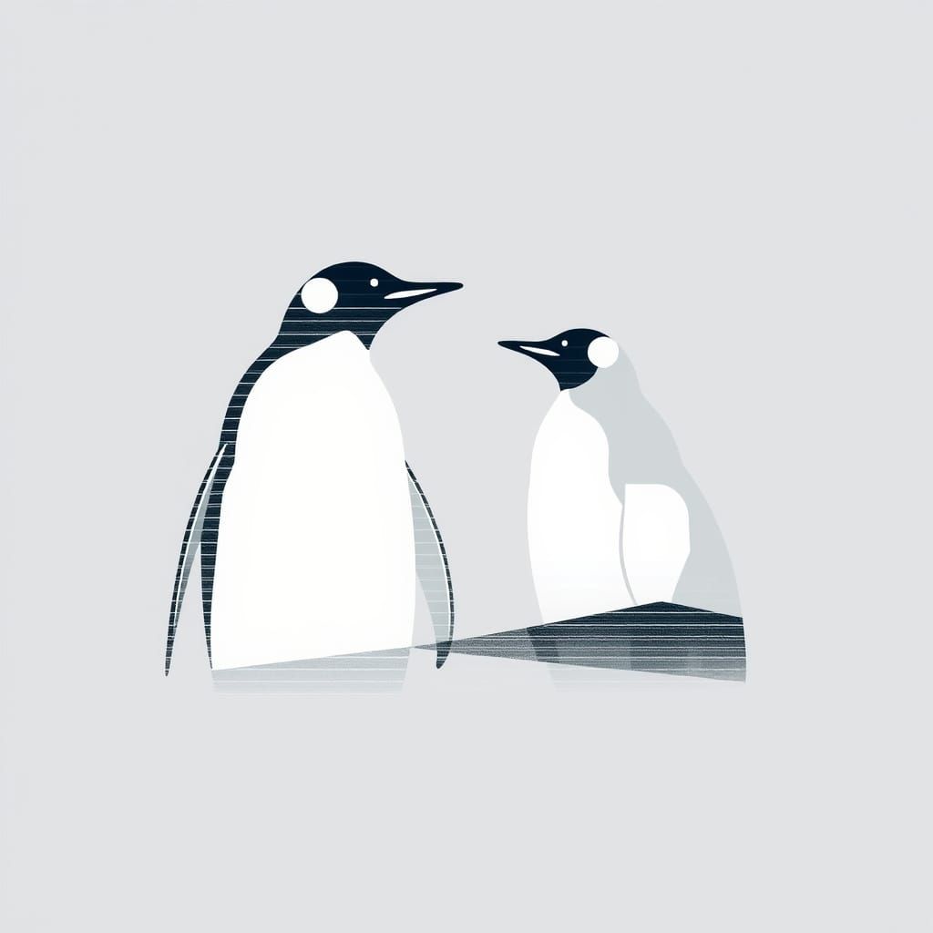 Elegant Penguin and Polar Bear Silhouettes in Graphic Art