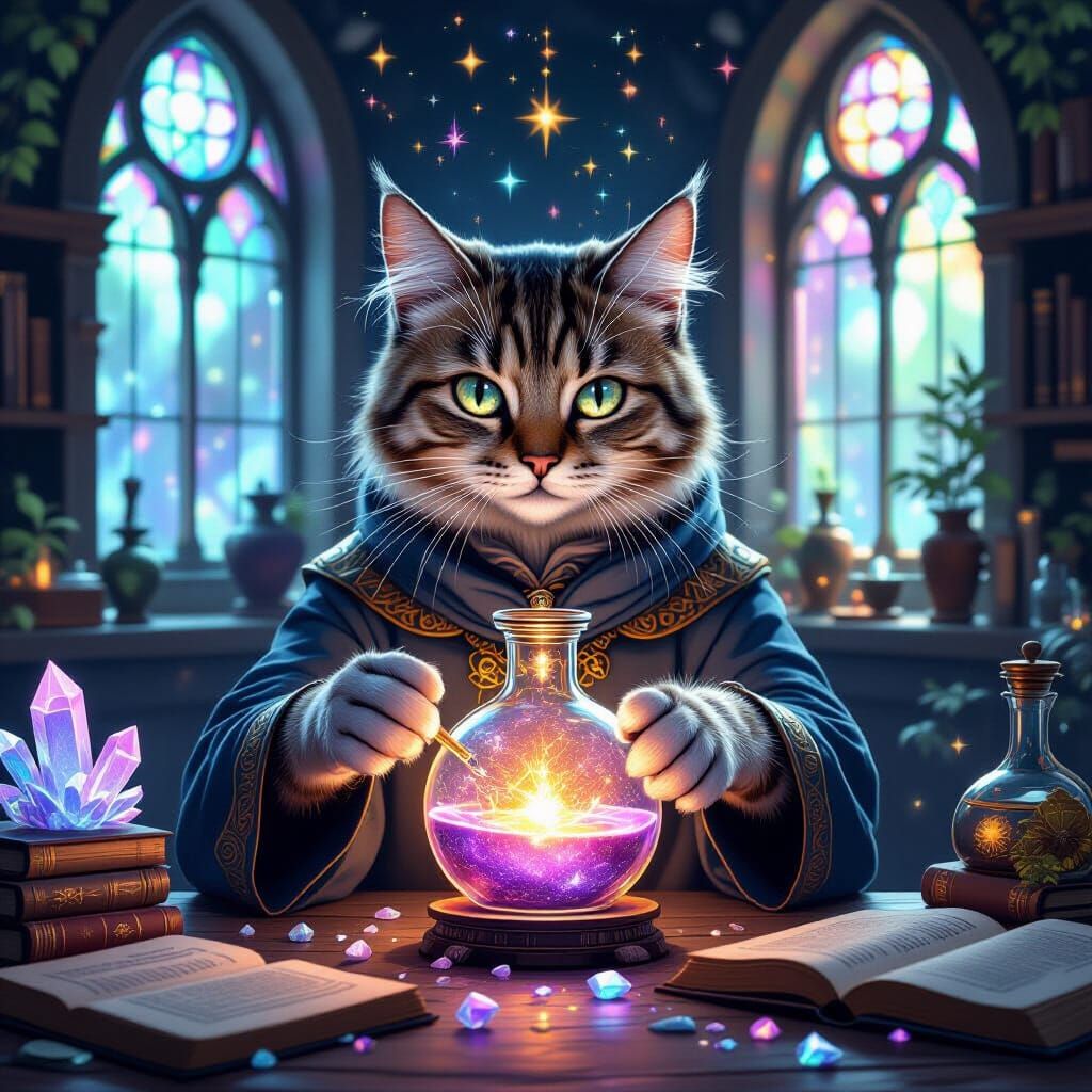 Cosmic Cat Alchemist's Nebula Potion, Visionary Art