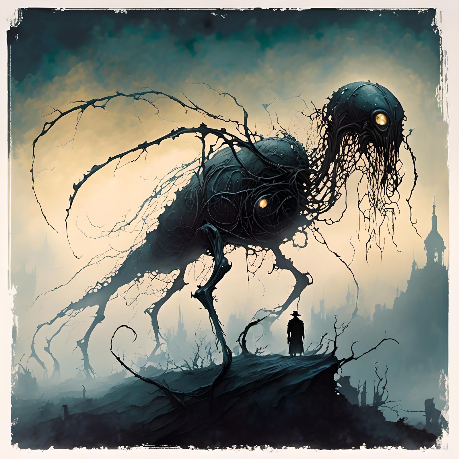 Eldritch Horror Creature in Watercolor Style