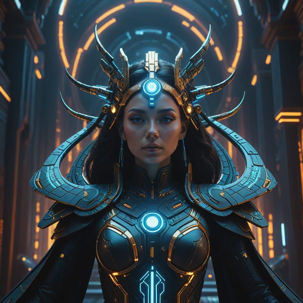 Futuristic High Tech Priestess in Digital Art Style