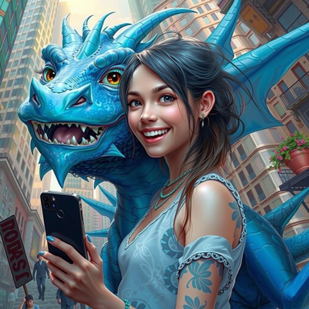 Girl and Dragon Selfie in Fantasycore Style