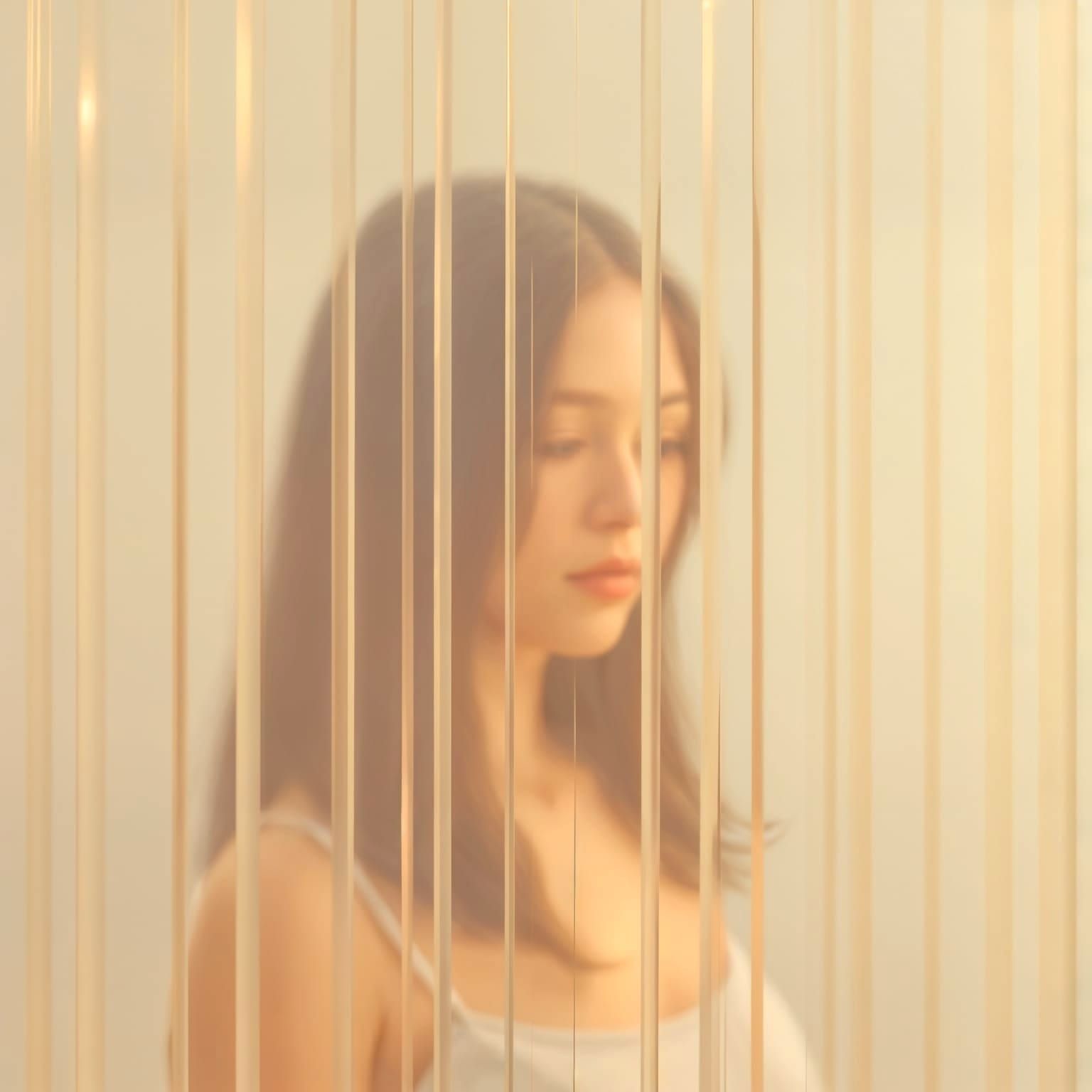 Soft Peach Glass Landscape with Fading Figure