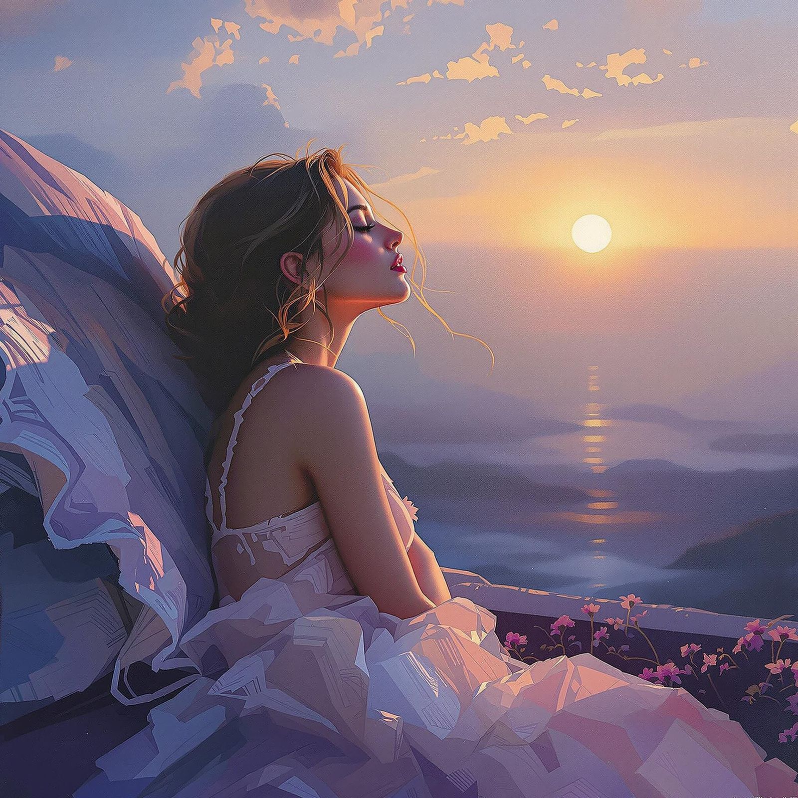 Soft Morning Glow Illuminates a Young Woman in Impressionist...