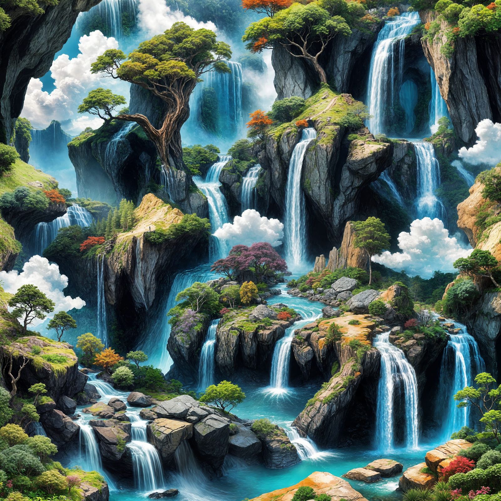 Surreal Waterfall Landscape with Realistic Textures