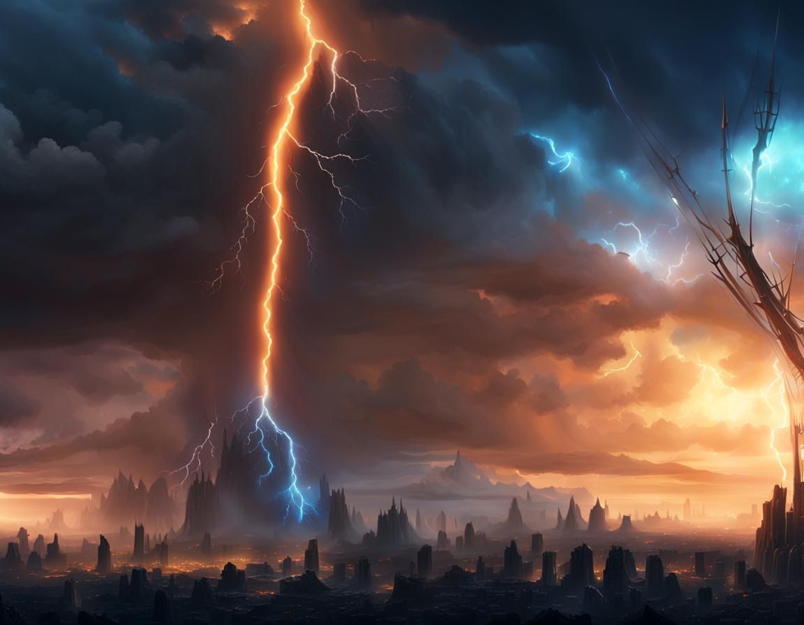 Dramatic Dark Fantasy Landscape with Lightning