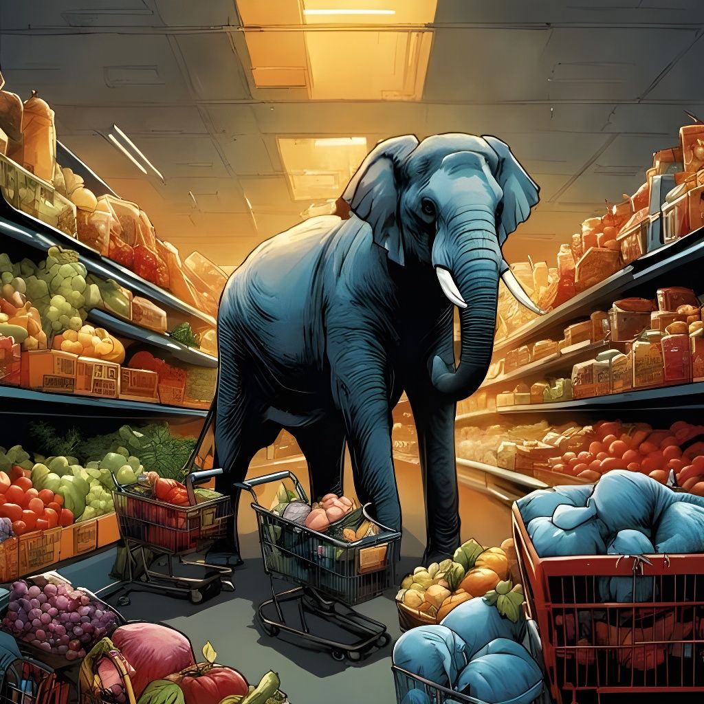 Elephant's Supermarket Shopping Spree: Comic Book Art