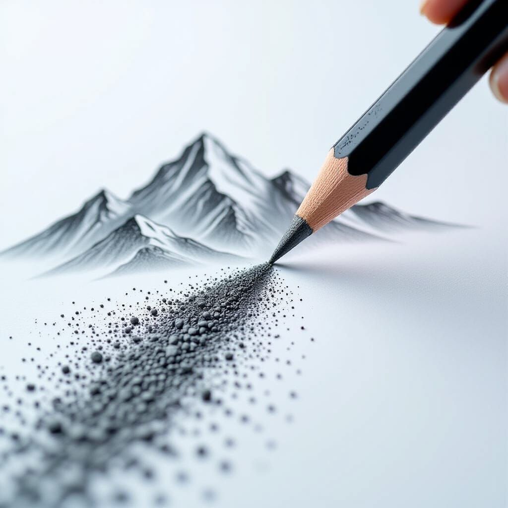 Graphite Pencil Drawing of Mountain Landscape