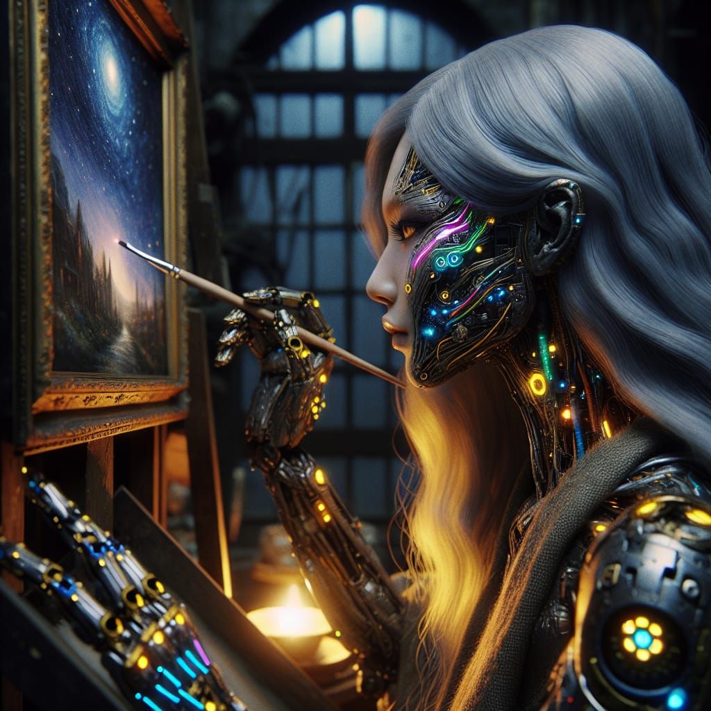 Cybernetic Woman Recreates Starry Night