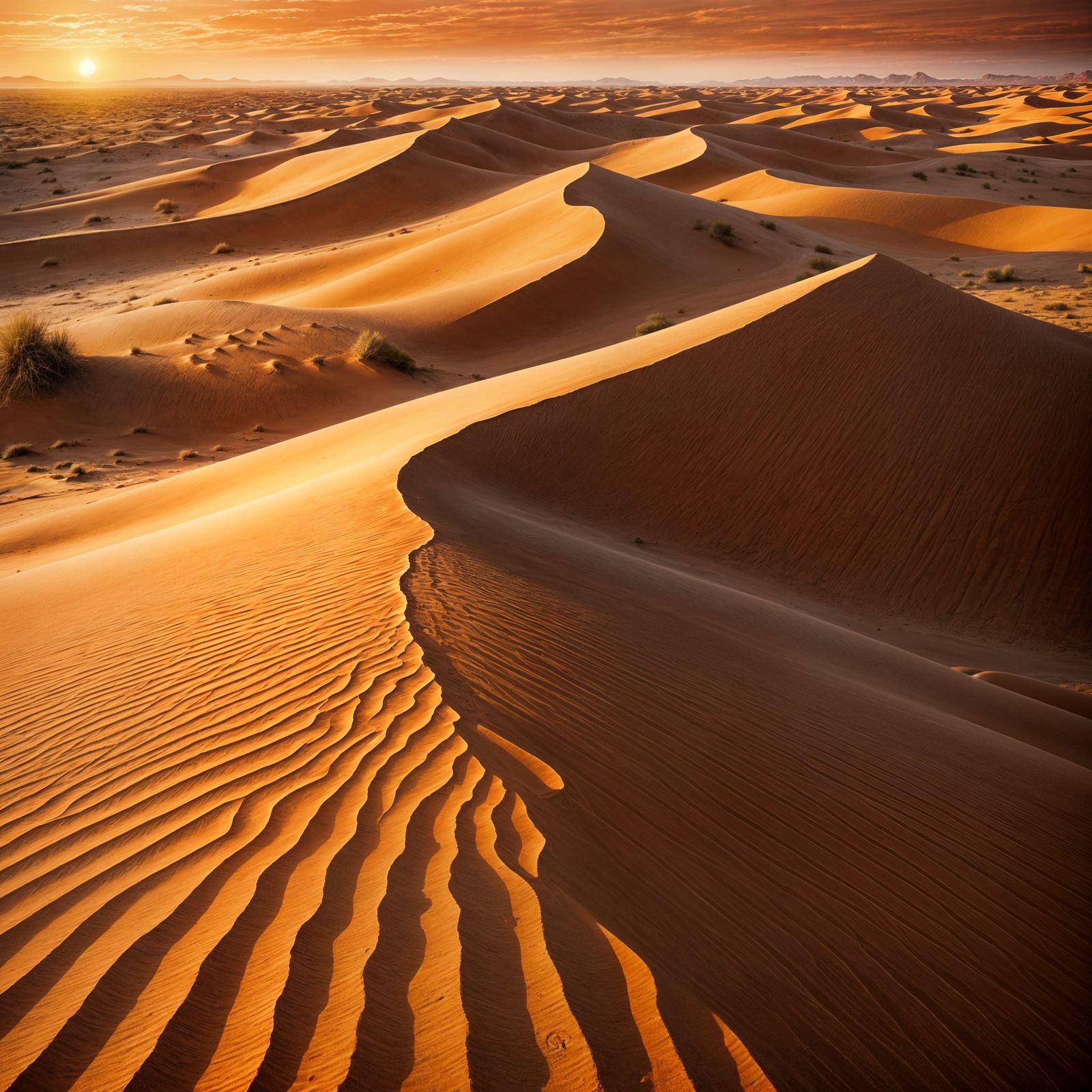 Fiery Orange Desert Landscape at Sunset
