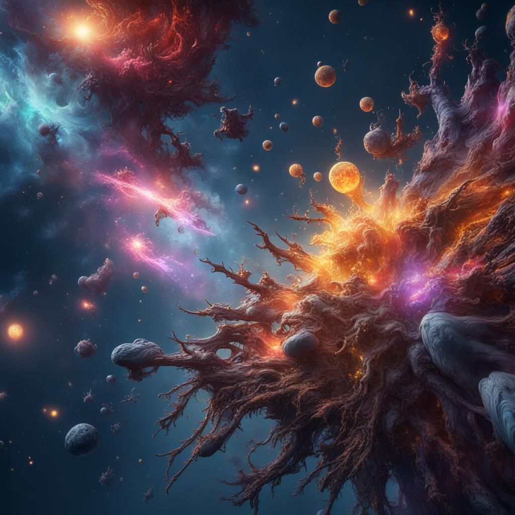 Ink Splashes Against Starlight in Detailed Matte Painting