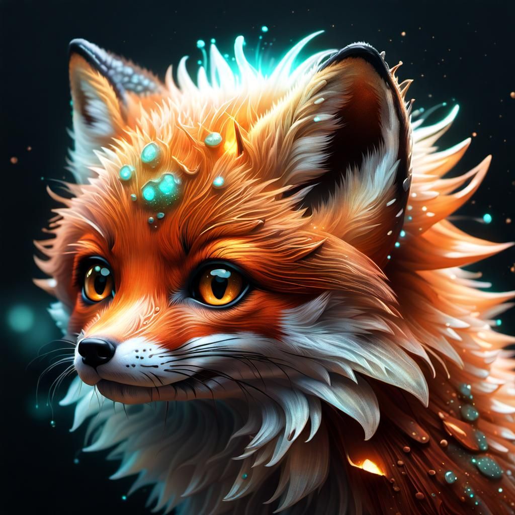 Cute Fox Cub in Ethereal Digital Painting