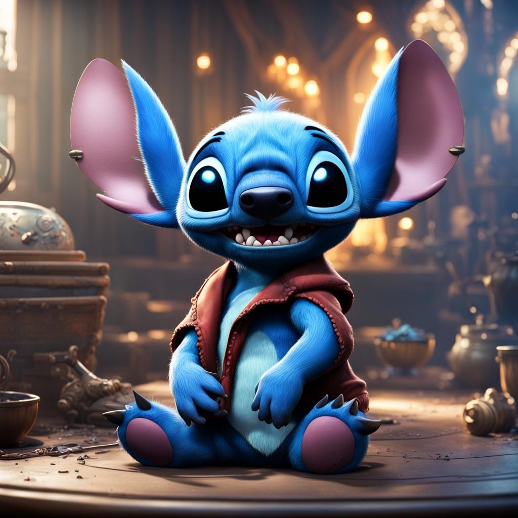 Detailed Matte Painting of Disney's Stitch in 8K