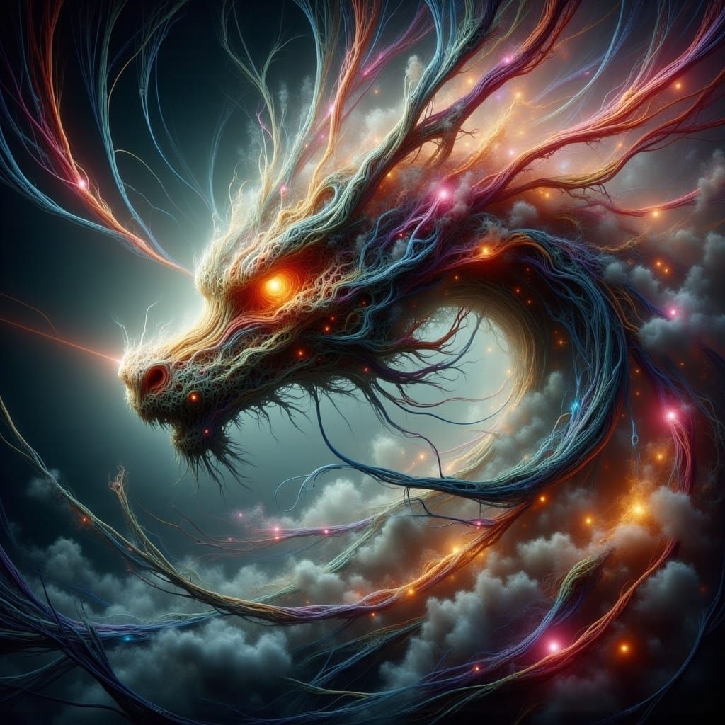 Dragon Floating Between Interconnected Galaxies