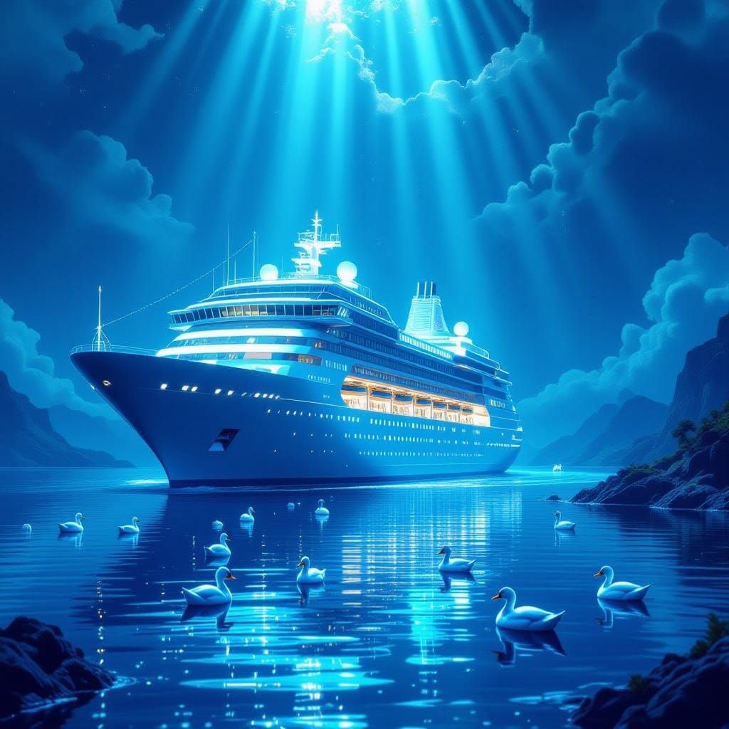 Bioluminescent Flora Cruise Ship on Sparkling Ocean