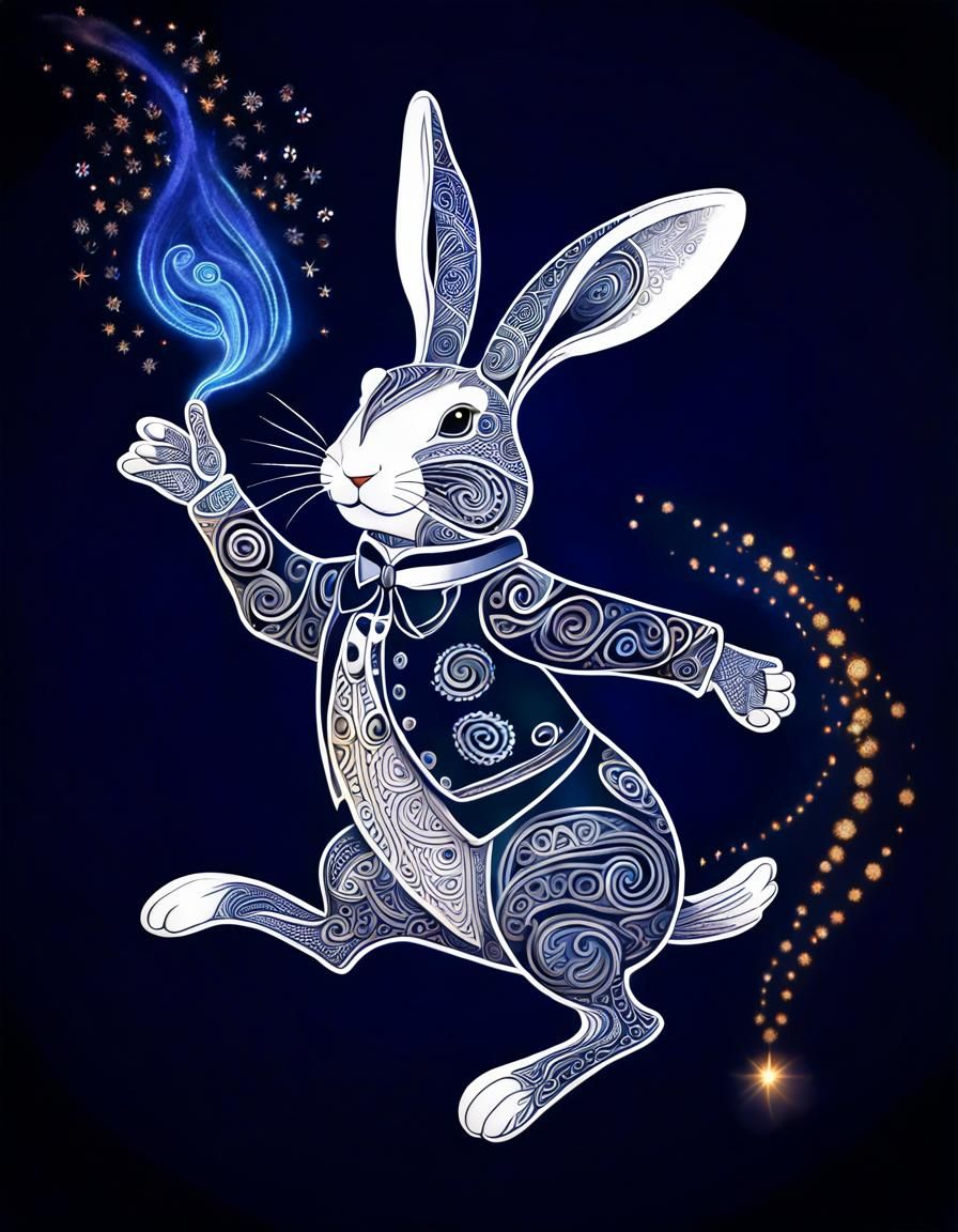 Fibre Optic Zentangle Rabbit in Celtic Folk Art