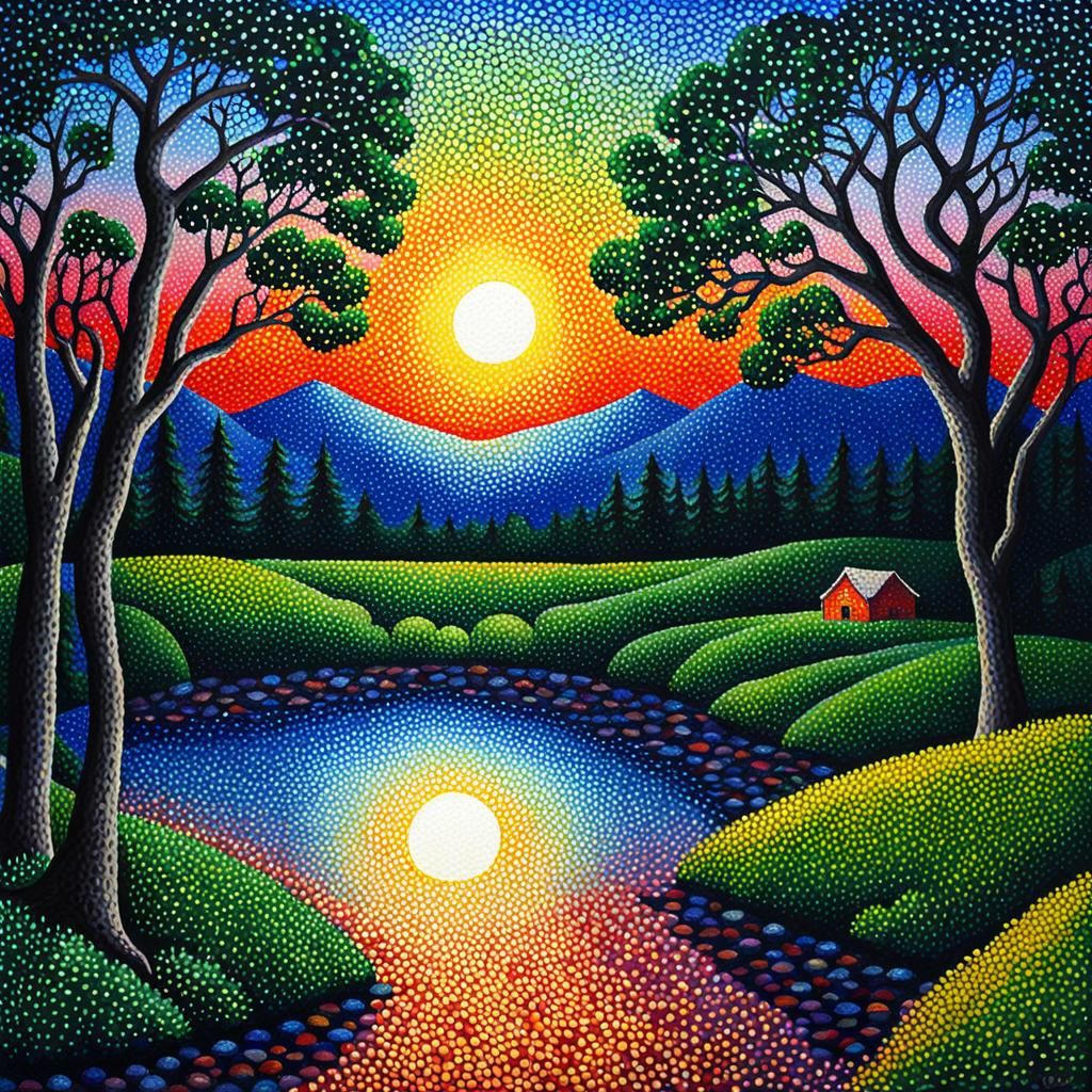 Pointillist Landscape Fine Art Masterpiece