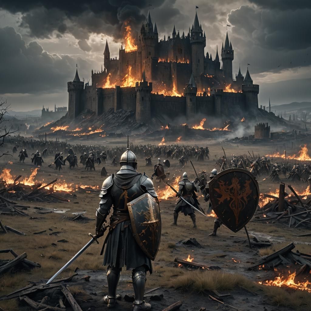 Knight on Desolate Battlefield, Dark Fantasy Concept Art