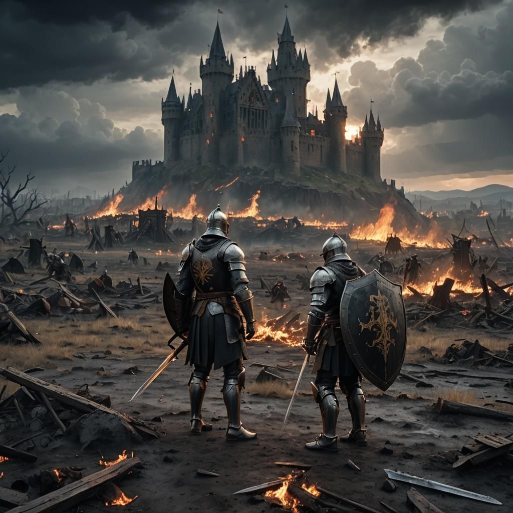 Knight on Desolate Battlefield: Dark Fantasy Concept Art